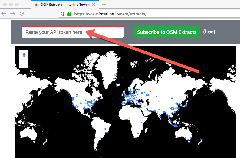 OSM Extracts screenshot: API token