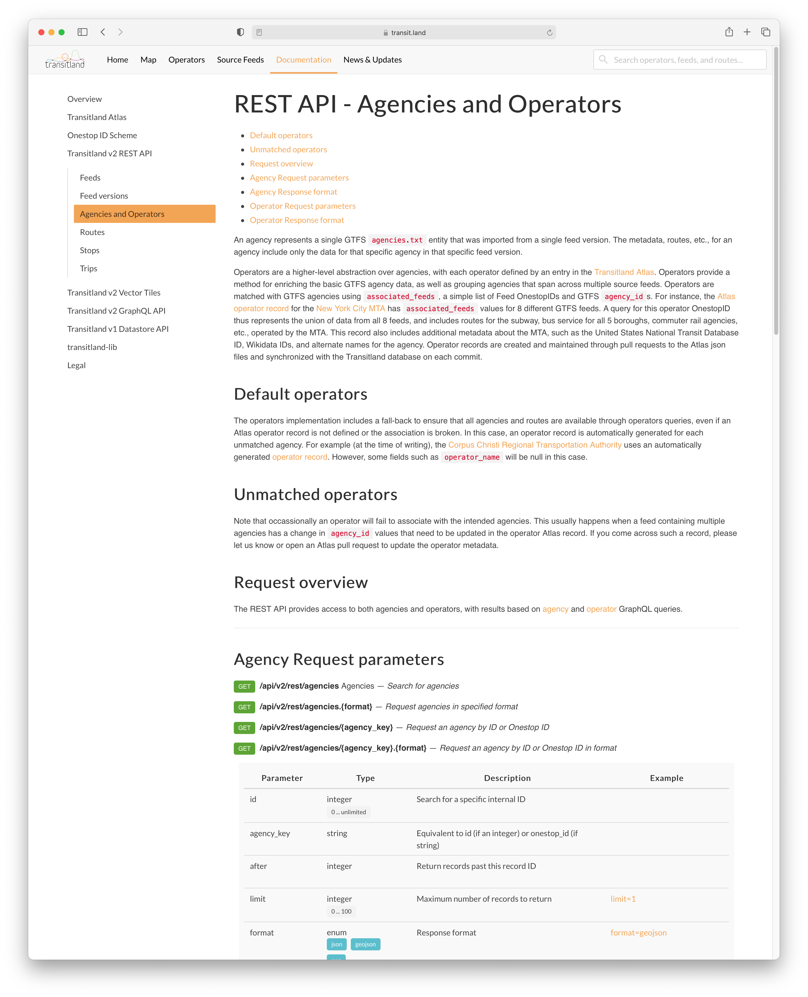 Transitland v2 REST API documentation